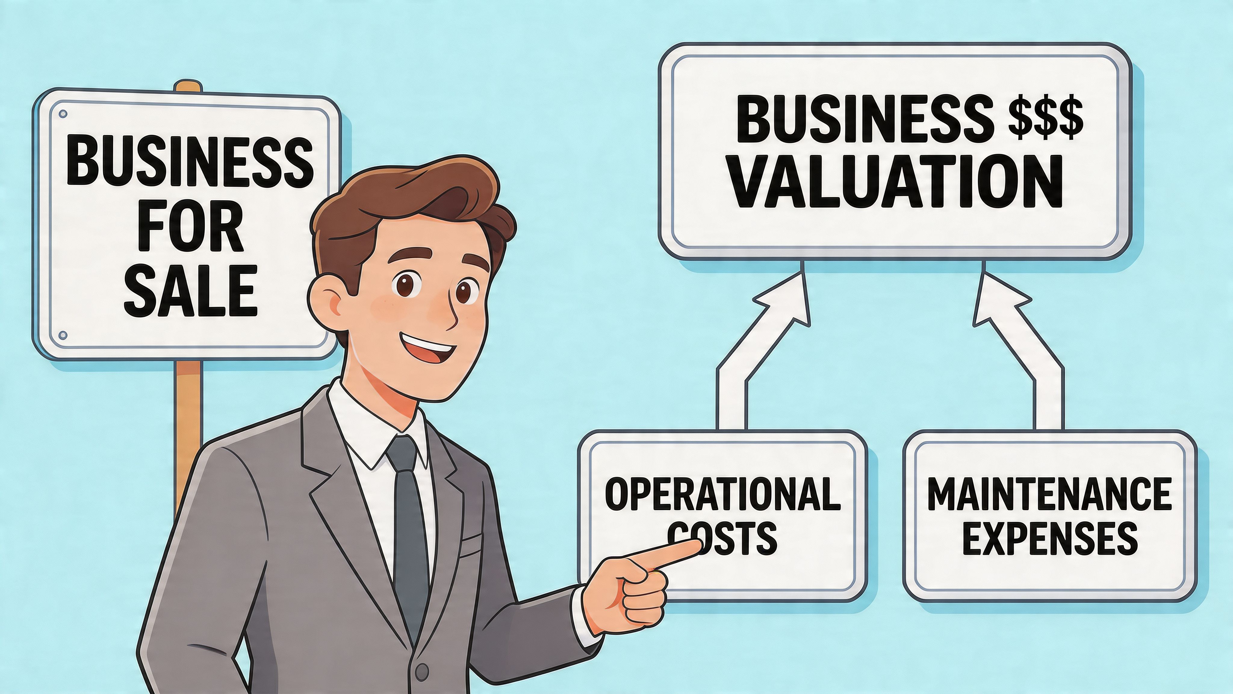 A professional man explaining the relationship between business costs and business valuation for a franchise sale.