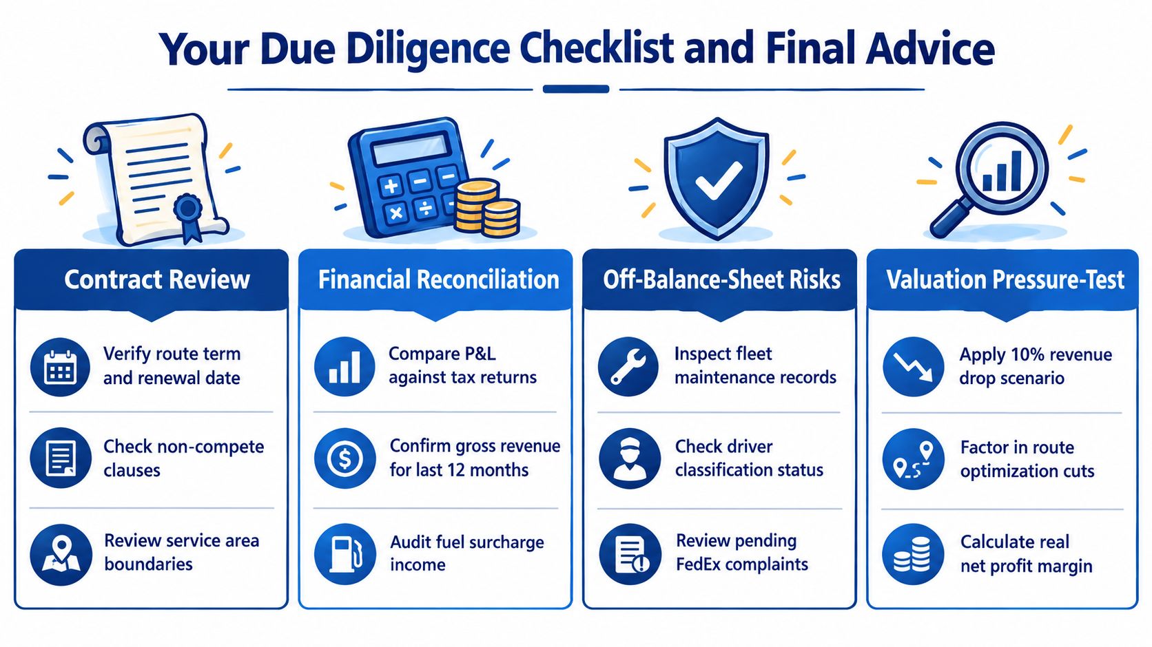 An infographic titled Your Due Diligence Checklist and Final Advice displaying steps for evaluating FedEx routes.