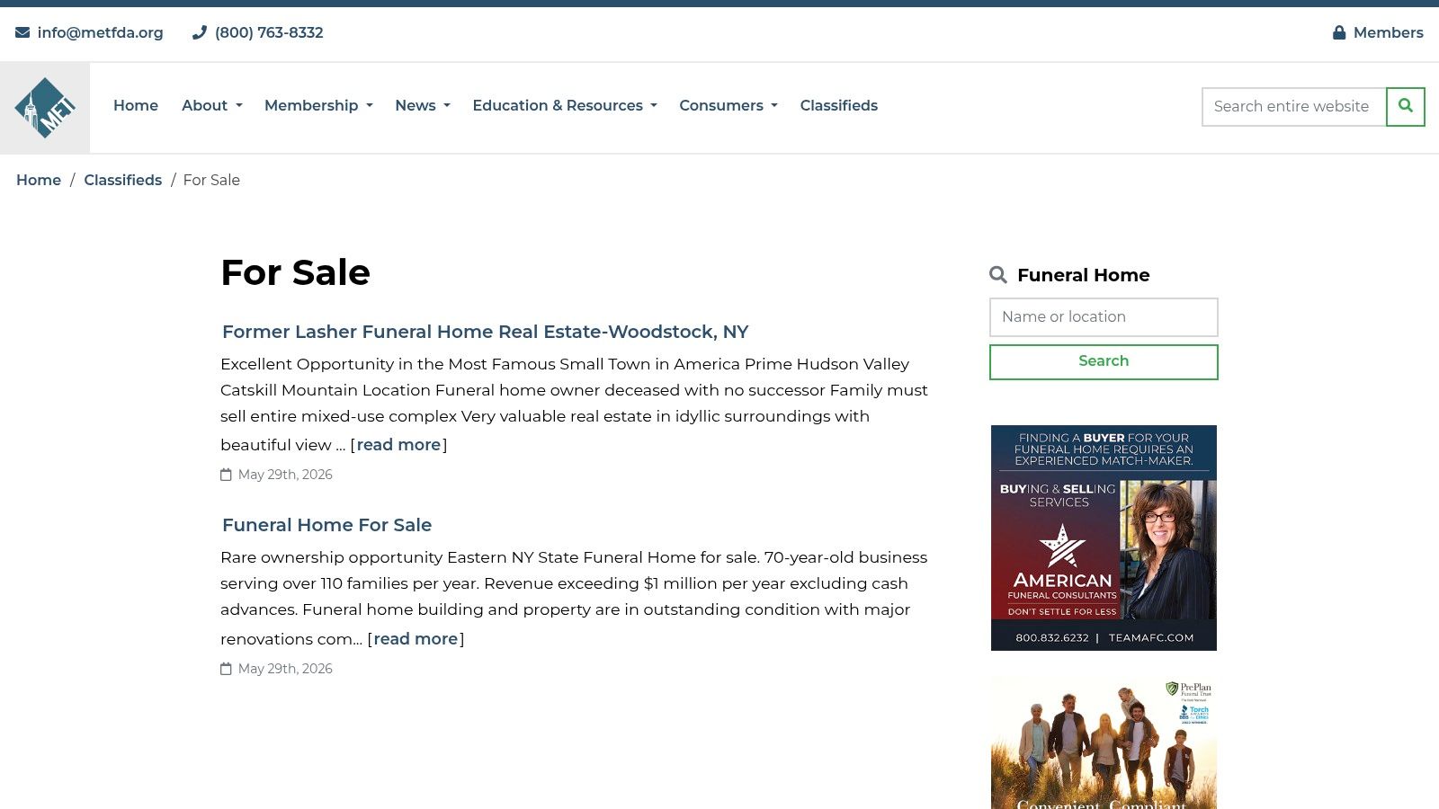 Metropolitan Funeral Directors Association (METFDA) – Classifieds