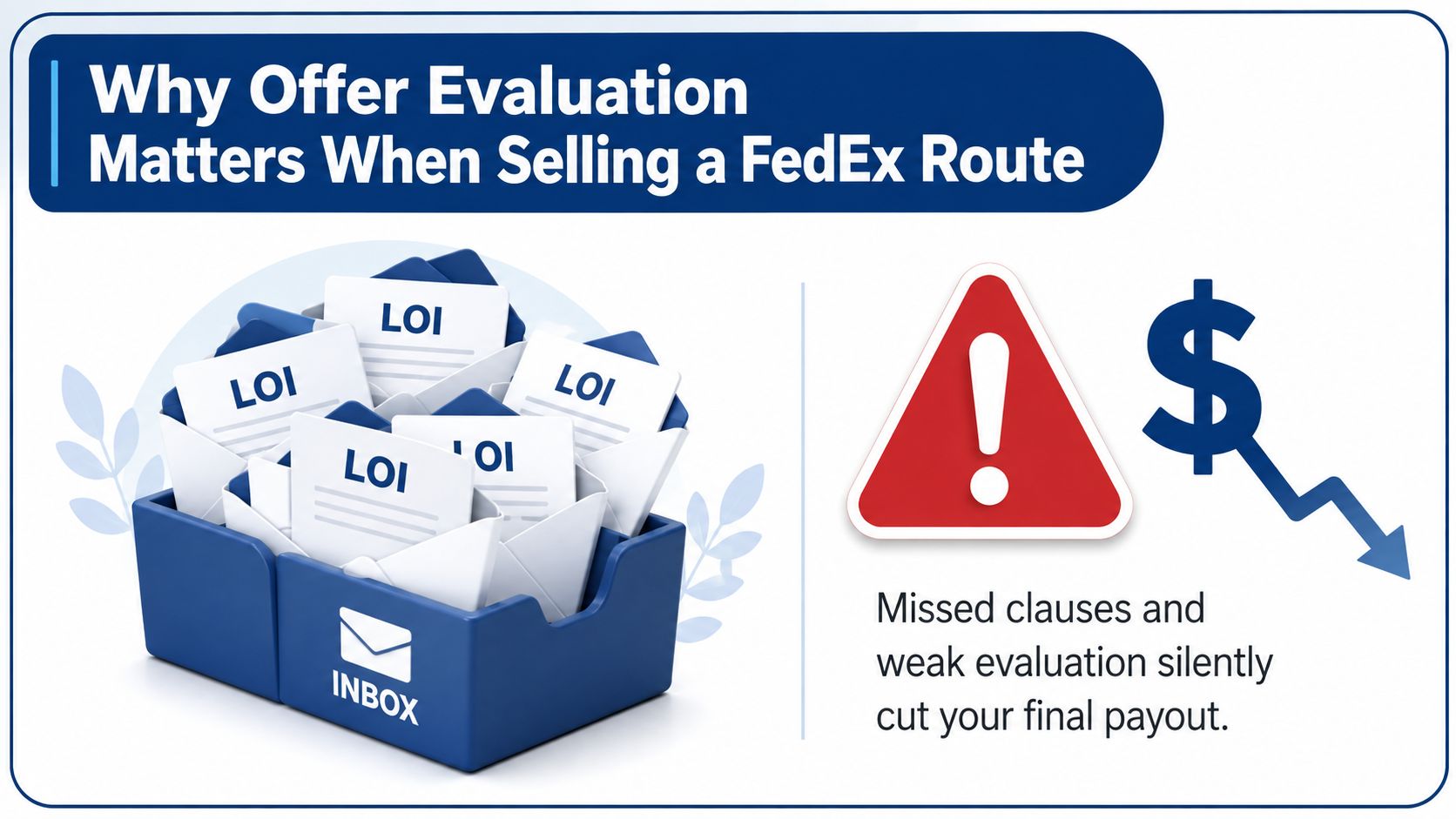 A visual guide illustrating the importance of evaluating offers, specifically Letters of Intent, when selling a FedEx route.